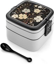 Bento Lunch Box for Women Lunch Containers for Adults Gray And Light Gold Double Layered Lunchbox Large Capacity Bento Box with Cutlery for Work Picnic Camping Travel, style