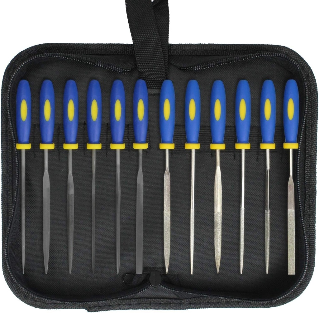 KALIM 2 Sets Carbon Steel File and Diamond File(Total 12pcs), Suitable for Metal, Wood, Jewelry, Model, DIY and Nearly All Uses, Packed in A Carry Bag.