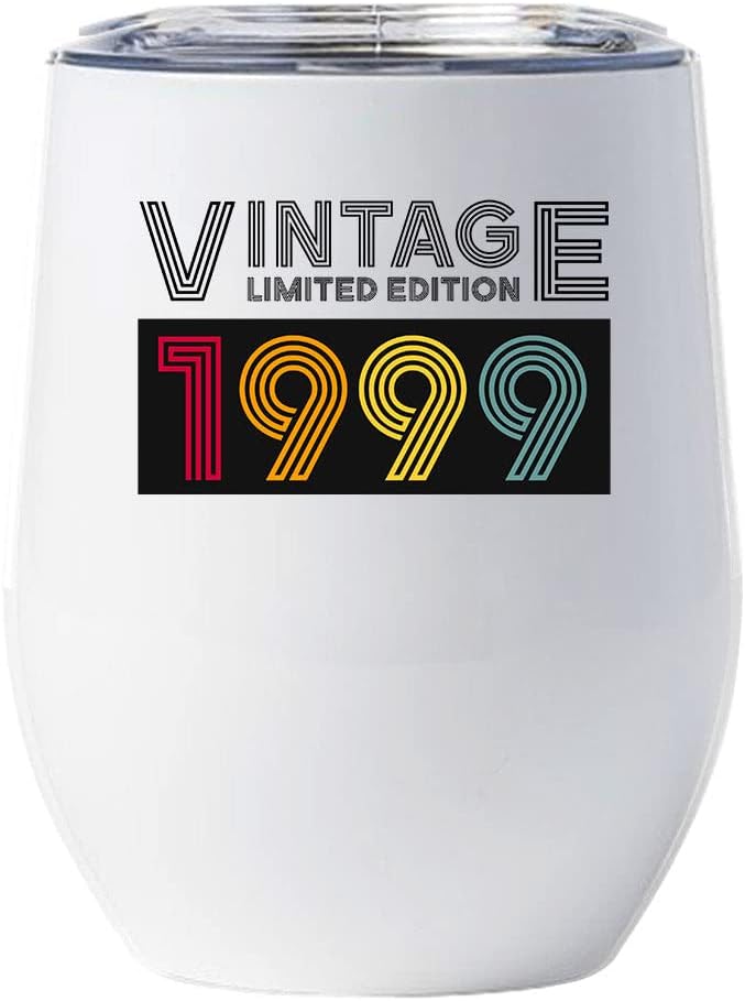 Vintage 1999 Wine Glass 26 Years Cup 26th Birthday Retro Colors Tumbler Gift