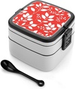 Leaves And Berries Bento Box - Double Layer, Leakproof Food Containers with Partition & Spoon, Stackable Lunch Box for Office, Travel, Camping