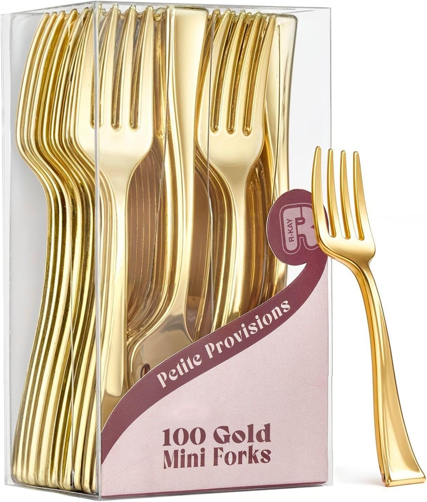 100 Pack Gold Mini Forks - 4 Inch Dessert Forks - Heavy duty Mini Forks For Appetizers, Tastings, Cocktails, Dessert Cups, BPA Free Small Gold Forks