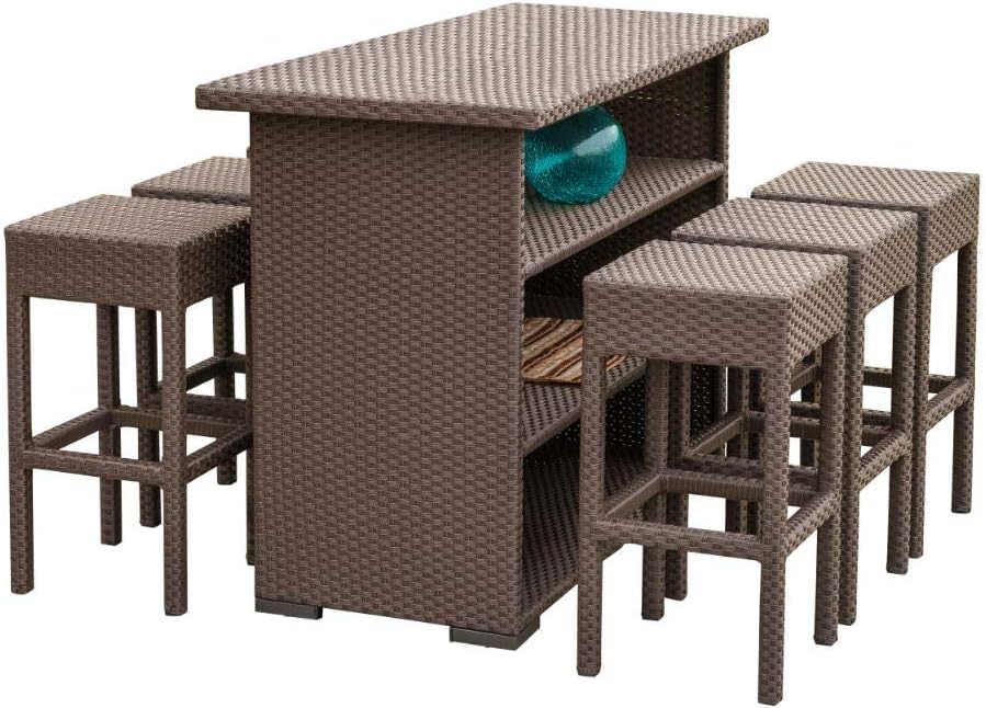 Christopher Knight Home Milton Outdoor Wicker Bar Set, 7-Pcs Set, Dark Brown