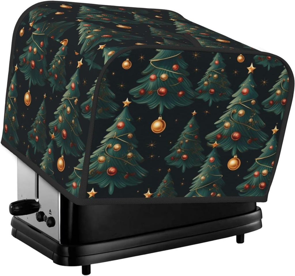 Toaster Cover 4 Slice Green Christmas Tree Bell Pattern Toaster Cover Waterproof Kitchen Small Appliance Covers Microwave Oven Dust-Proof Bread Cover, Women Gift