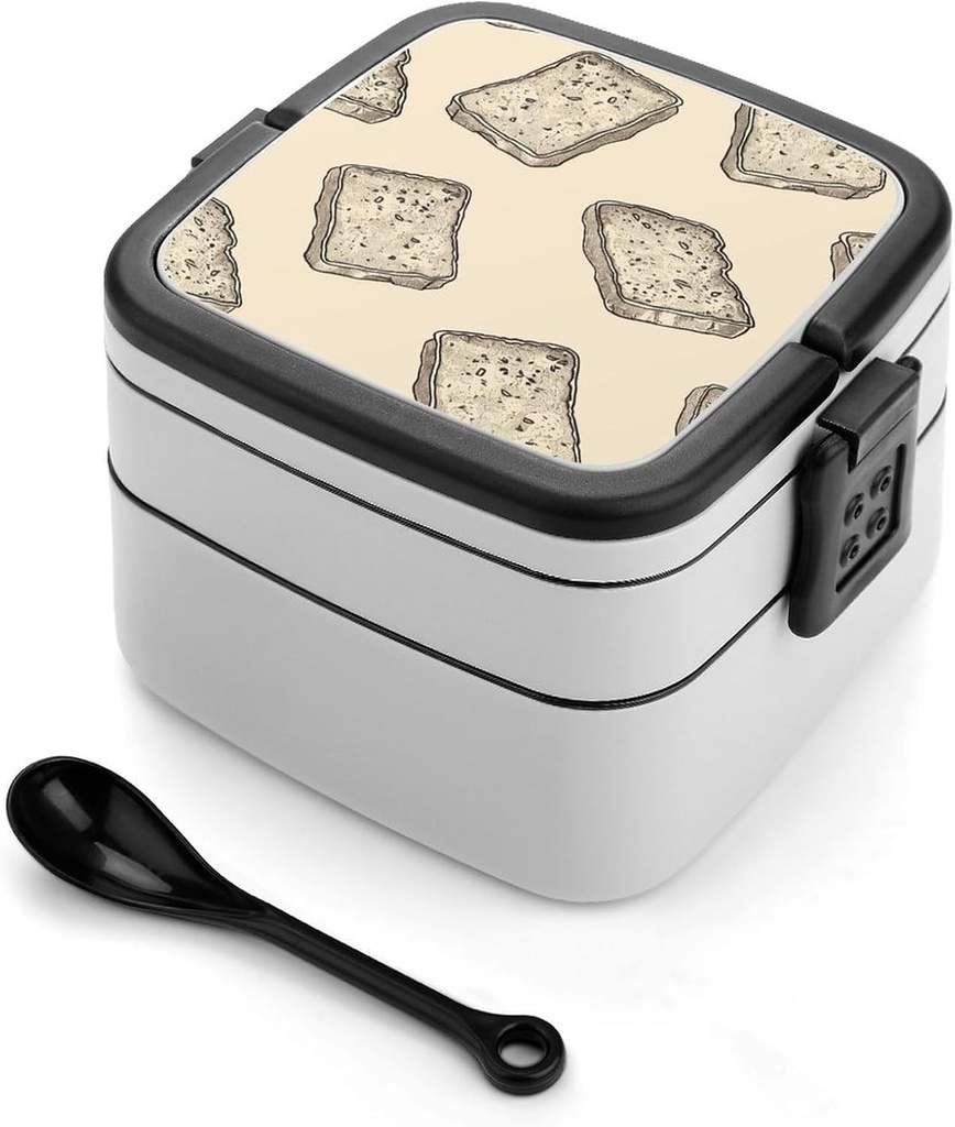 Bento Lunch Box for Women Lunch Containers for Adults Toast Slices Pictures Double Layered Lunchbox Large Capacity Bento Box with Cutlery for Work Picnic Camping Travel