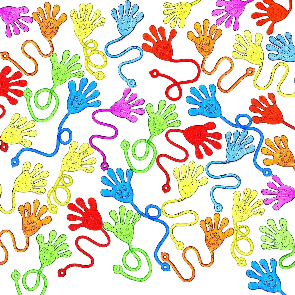 JOYIN 48Pcs Glitter Sticky Hands Party Favors, Party Table Favors Set for Kids, Holiday Traditions, Classroom Treasure Box Carnival Prizes Bulk Pinata Stuff Mini Toys, Christmas goodie bags