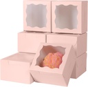 150pcs Pink Small Cake Box,4x4x2.5 Inch Bakery Boxes with Window,gift boxes bulk for Mini Cake Pastry Dessert Strawberries Chocolates Cupcakes with Stickers