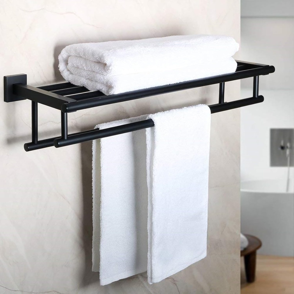 Alise Double Towel Rack for Bathroom,24 Inch Bathroom Tower Holder Towel Shelf with Double Towel Bars Wall Mount,SUS304 Stainless Steel Double Tower Bar for Bathroom Wall,Towel Hanger Matte Black