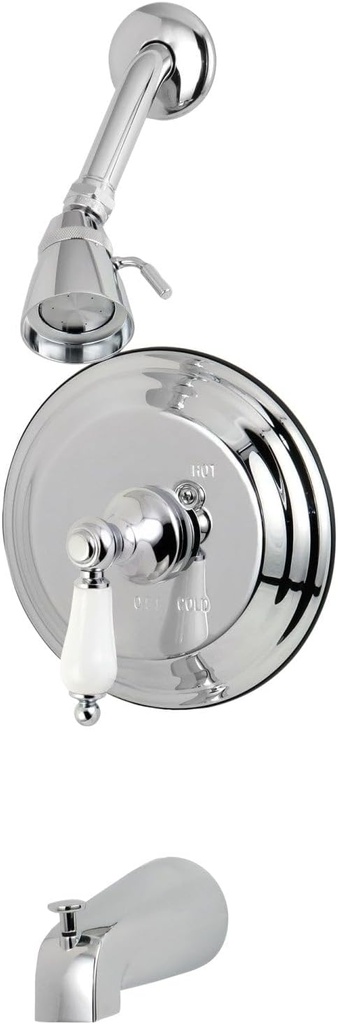 Kingston Brass KB3631PL Restoration Tub and Shower Faucet with Porcelain Lever Handle, Polished Chrome