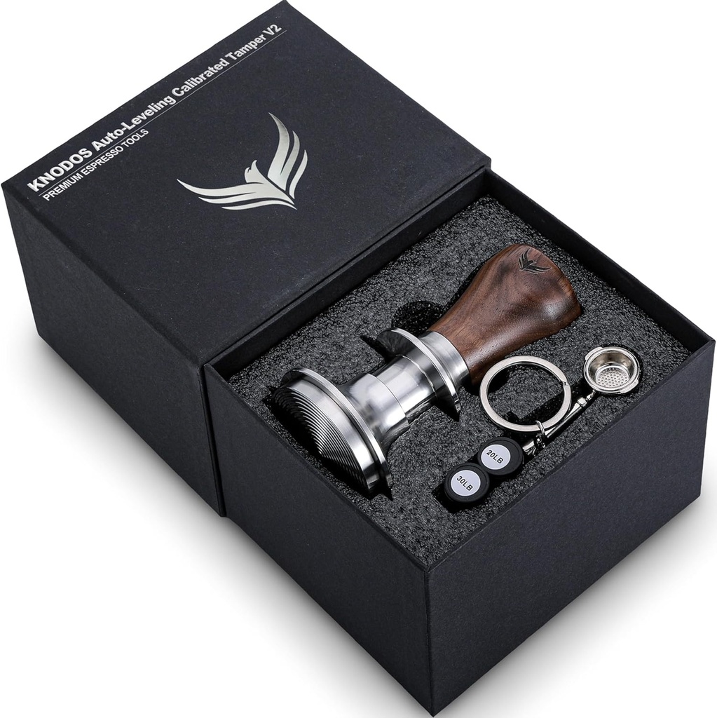 54mm Espresso Tamper For Breville Machines Calibrated Tamper Tool Espresso Walnut, Auto-Leveling and 30lb Spring Loaded Design Coffee Tamper With Stainless Steel Ripple Base