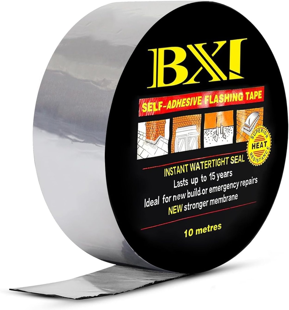 BXI Flashing Roll Tape Membrane, 2 inches X 32 Feet Thick Waterproof Patch Seal Tape, Self-Adhesive SBS Modified Rubberized Asphalt, Deck Seam Joist Leak Sealant for Roof Window Gutter Repair Outdoor