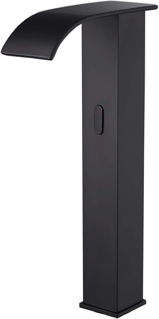 GGStudy Automatic Sensor Matte Black Touchless Bathroom Vessel Sink Faucet Vanity Faucets Black Waterfall Bathroom Water Tap with Control Box and Temperature Mixer