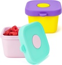 Linkidea 2 Pack Silicone Snack Container to Go with Lid, 150ML Square Small Containers for Travel, Fruit Cereals Container for Lunch (Yellow & Pink)