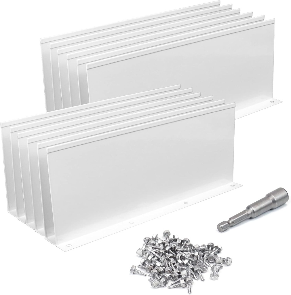 12 Pack Aluminum Gutter Valley Splash Guard,Keep Water from Overshooting The Gutter,for Valley,Corner,or Straight,10 inch Each Piece,White