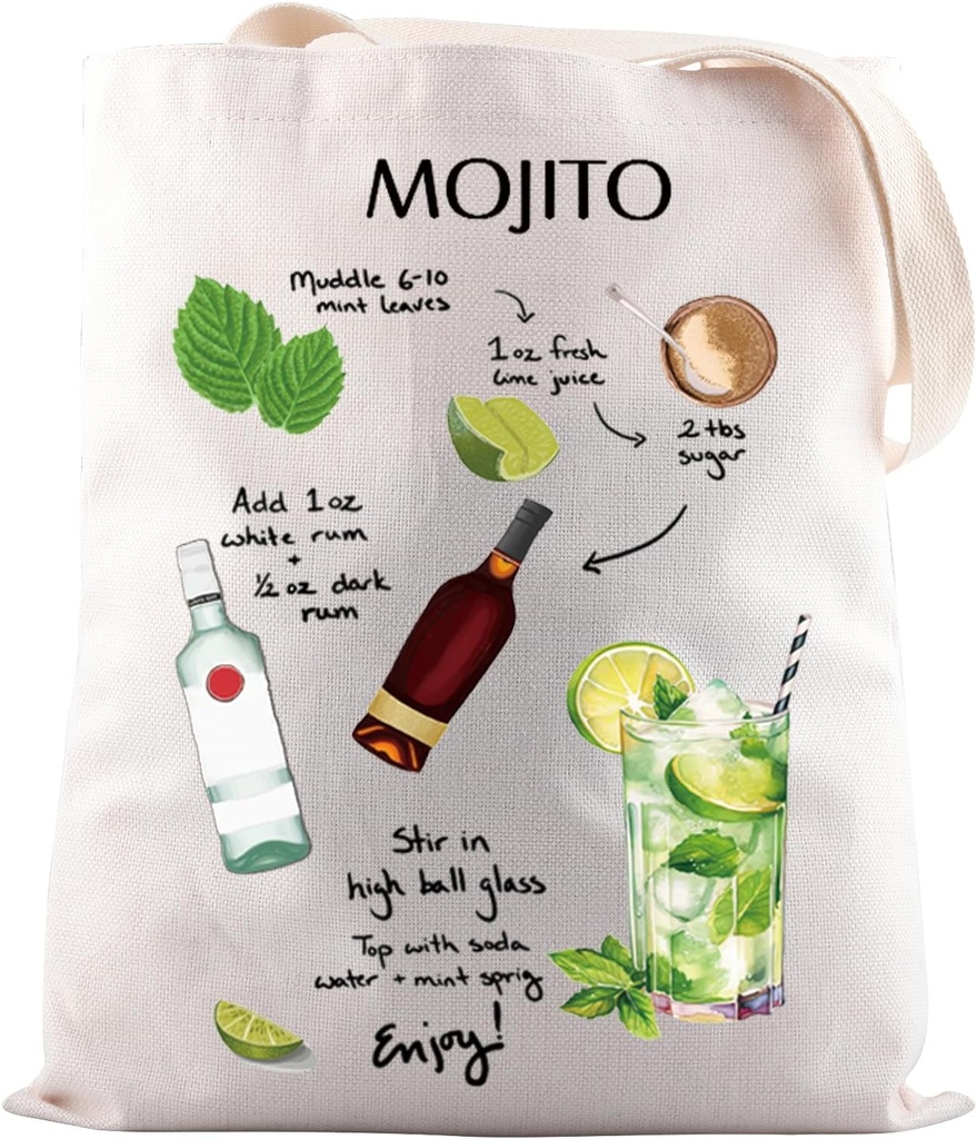 JNIAP Mojito Lover Gift Mojito Bar and Recipe Tote Bag Cocktail Recipe Bundle Gift