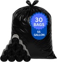 55 Gallons Extra Large Contractor Bags, Black Trash Bags for Home, Kitchen and Retail, 5 Bags/6 Rolls, Coreless, 36"x58", 30 Bags, 3.0 mil thick