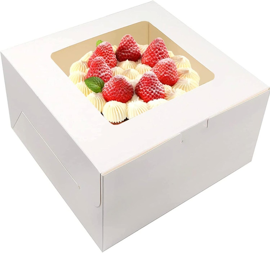 8x8x5 Inches Cake Boxes 10pcs White Bread Boxes with Windows for Pastries, Cupcakes,Cookies, Pie, Muffins and Donuts