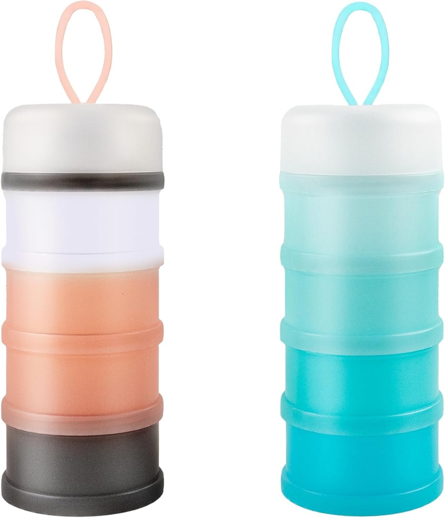 2 Pcs Protein Powder Container, 4 Stackable Leakproof Protein Powder Dispenser, Portable Keychain Protein Powder Container for Workout, Fitness, Travel (Pink, Blue)