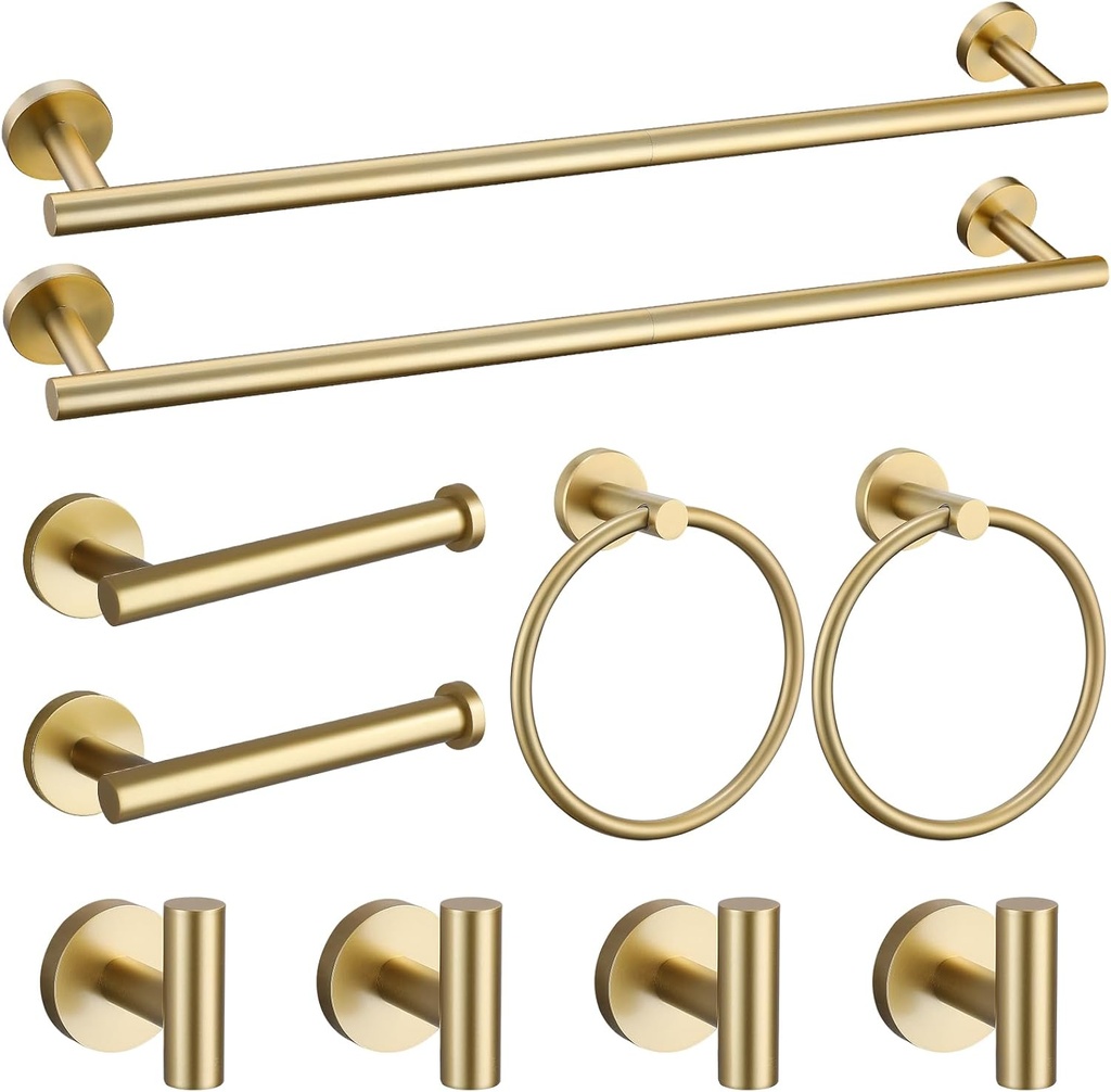 Brushed Gold Towel Bar Set 10 Pieces Bathroom Hardware Accessories Set Towel Rack Set for Bathroom SUS304 Stainless Steel Toilet Paper Holder Wall Mounted, 23.6 Inch