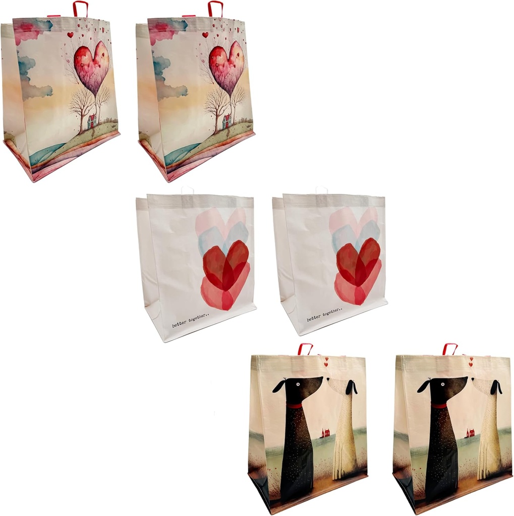 Earthwise Reusable Bag Shopping - Totes 13" W x 14.5" H x 8.25" D Hearts (2 of each Print- 6 bags)