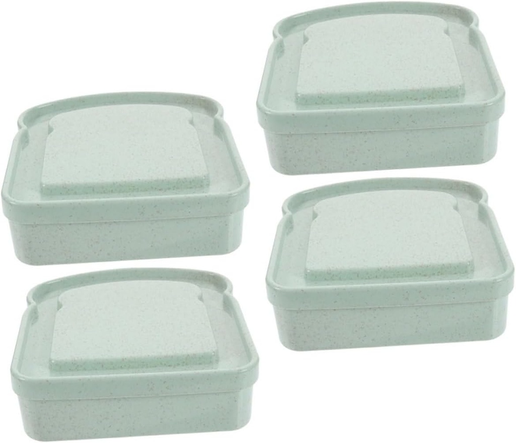 4pcs Reusable Sandwich Containers with Lid Airtight Storage Box for Bread and -sealing Lunch Box Portable Food Storage Light Green