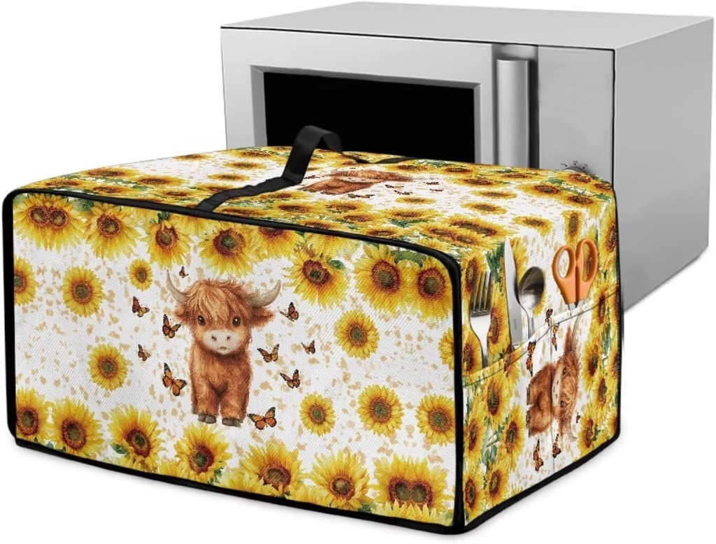 Sunflower Highland Cattle Printed Toaster Cover, Butterfly Bread Machine Cover Toaster Oven Covers for Kitchen Counter Heat Resistant Kitchen Appliance Dust Covers Kitchen Accessory