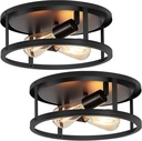2 Pack Flush Mount Ceiling Light,13 Inch Industrial Farmhouse Ceiling Light Fixture,2-Light Matte Black Flush Mount Light Fixture for Kitchen Dining Room Entryway Hallway,E26 Base