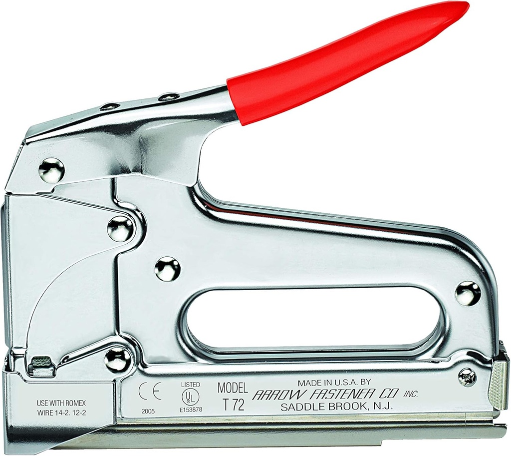 Arrow T72 Heavy Duty Wire and Cable Staple Gun, Manual Stapler for Installing Wiring for Telecommunications, Internet, and Computer Cables, uses T72 Insulated Staples