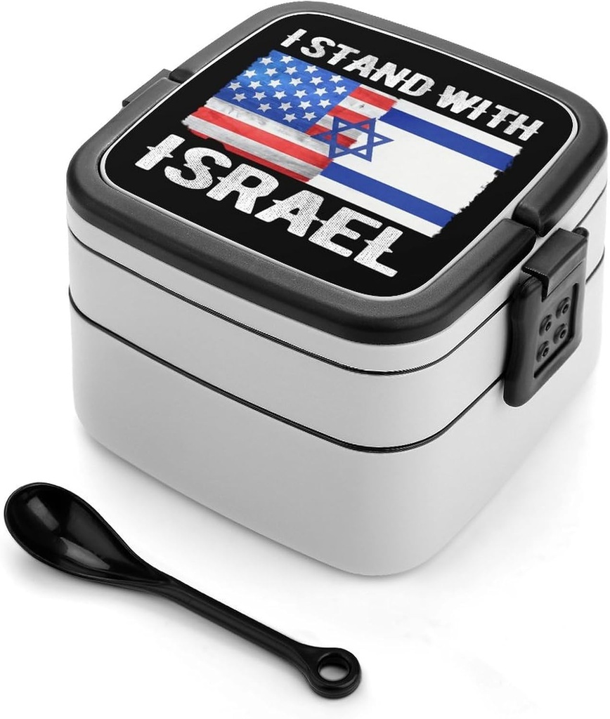 U.S.A Flag I Stand with Israel Flag Portable Bento Box with Handle 2 Compartment Leak-Proof Stackable Lunch Box for Work Picnic Camping