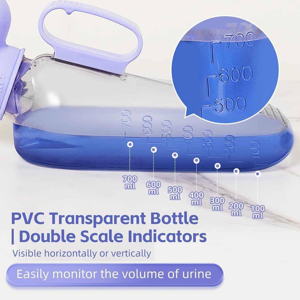 Male Urinal Bottles with Spill Proof - Portable Ergonomic Urine Container for Men, 24 Oz Travel Pee Jug with Hose for Elderly Males, External Urine Collection Mobility & Daily Living Aids