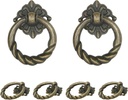 6pcs Bronze Flower Drop Ring Drawer Pulls, Small Vintage Cabinet Ring Handles, Metal Drawer Knobs for Dresser Drawers Cupboards