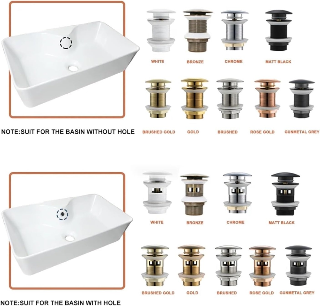 Basin Plug pop up Sink Plug Sink Basin Plug Drain Bathroom Sink Stopper Washbasin Pop Up Drain Plug Cover Waste Pipe Drainer with Or Without Overflow for Bath Accessories (Color : Brushe