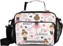 Dussdil Ballerina Ballet Dancer Girly Lunch Bags Women Girls Flowers Kids Lunch Meal Insulated Thermal Cooler Bag Reusable Organizer Tote Lunch Bag Box with Adjustable Shoulder Strap for Picnic Beach