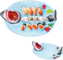 Shark Sushi Plate, Shark Attack Sushi Plate, Shark Plate with Sauce Compartment, Shark Dipping Plate - Lead-Free - Microwave/Oven/Freezer/Dishwasher Safe