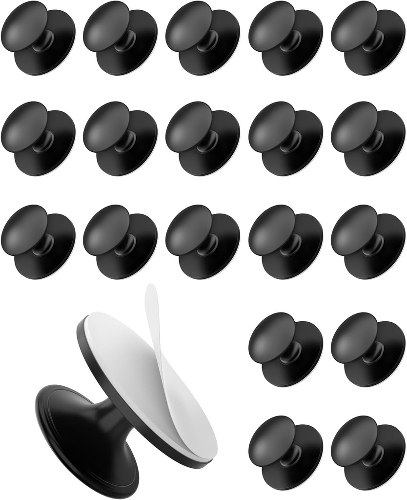 20 Pack Self Adhesive Cabinet Knobs, No Drilling Self Stick Drawer Knob, Stick-on Kitchen Cabinet Stainless Steel Handle Pull for Window, Wardrobe, Dresser, Cupboard, Closet (20, Black)