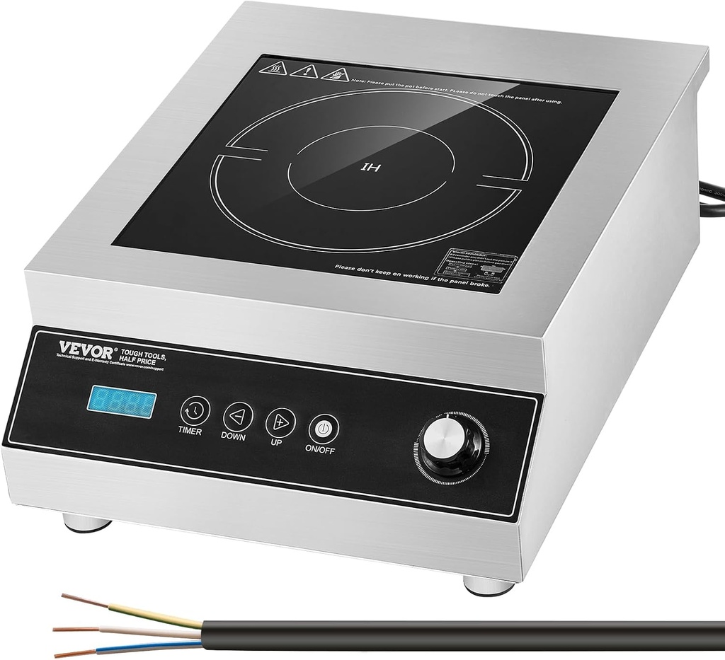 VEVOR Portable Commercial Cooktop, 5000W Induction Burner with 16 Temp Settings, Stainless Steel Countertop Induction Hot Plate with 4H Timer, Child Lock