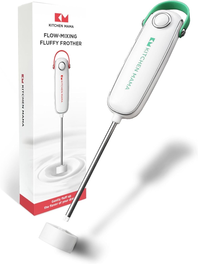 Kitchen Mama Silkwhisk Electric Milk Frother Handheld: Mini Drink Mixer, Stainless Steel, Cold Foam Maker, Frother Wand for Coffee, Cappuccino, Lattes, Protein Drinks, Battery Operated (Teal)