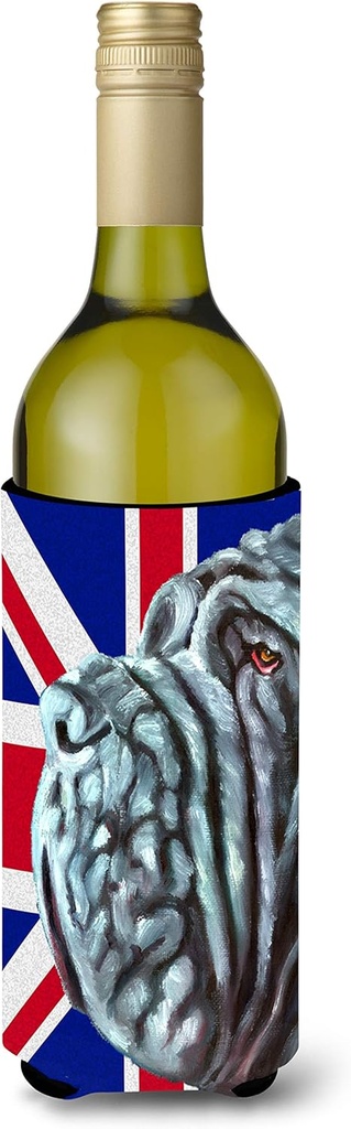 Caroline's Treasures LH9596LITERK Neapolitan Mastiff with English Union Jack British Flag Wine Bottle Hugger Bottle Cooler Sleeve Hugger Machine Washable Collapsible Insulator Beverage Insulated Holde
