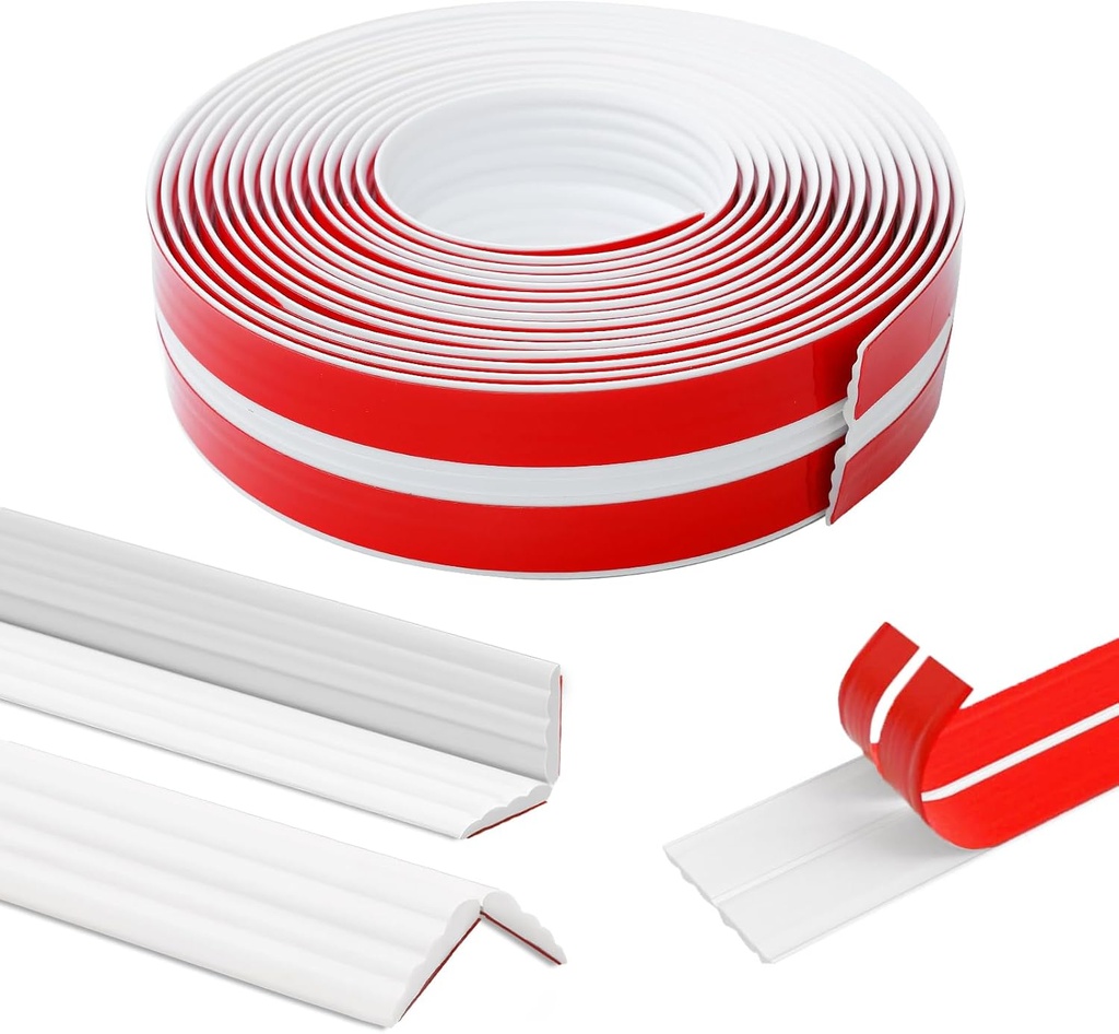 Storystore Peel and Stick Corner Trim, Self Adhesive Inside & Outside Corner Molding Trim Caulk Strip Wall Edge, Ceiling, Countertop (White, 1.6inx22ft)