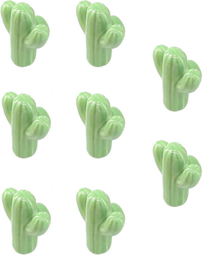 Pack of 8 Green Cactus Shaped Ceramic Drawer knobs with zinc Alloy Base Cabinet pulls Dresser Wardrobe Handles