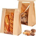100 PCS Large Paper Bread Bags for Sourdough Bread, 12.2 x 8.3 x 3.5 Inches Bakery Bags with Window, Homemade Bread Loaf Bags with Tin Tie Tab Lock and Seal Stickers