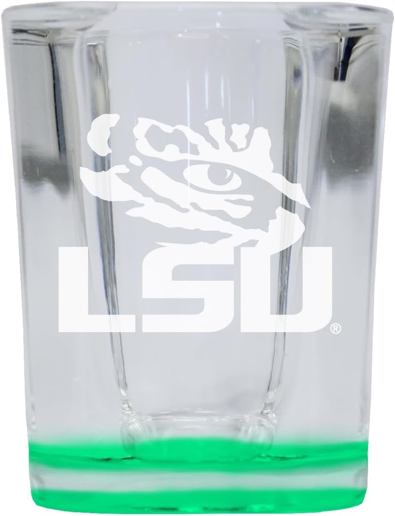 R and R Imports LSU Tigers 2 Ounce Engraved Shot Glass Square Green Base Officially Licensed Collegiate Product 4-Pack