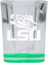 R and R Imports LSU Tigers 2 Ounce Engraved Shot Glass Square Green Base Officially Licensed Collegiate Product 4-Pack