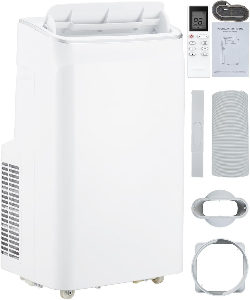 12,000 BTU Portable Air Conditioners, Free Standing Portable AC Unit with Remote Control, Dehumidifier, Fan, Auto Swing, and Smart Sleep Mode, Quiet Operation for Rooms up to 500 Sq.Ft, White