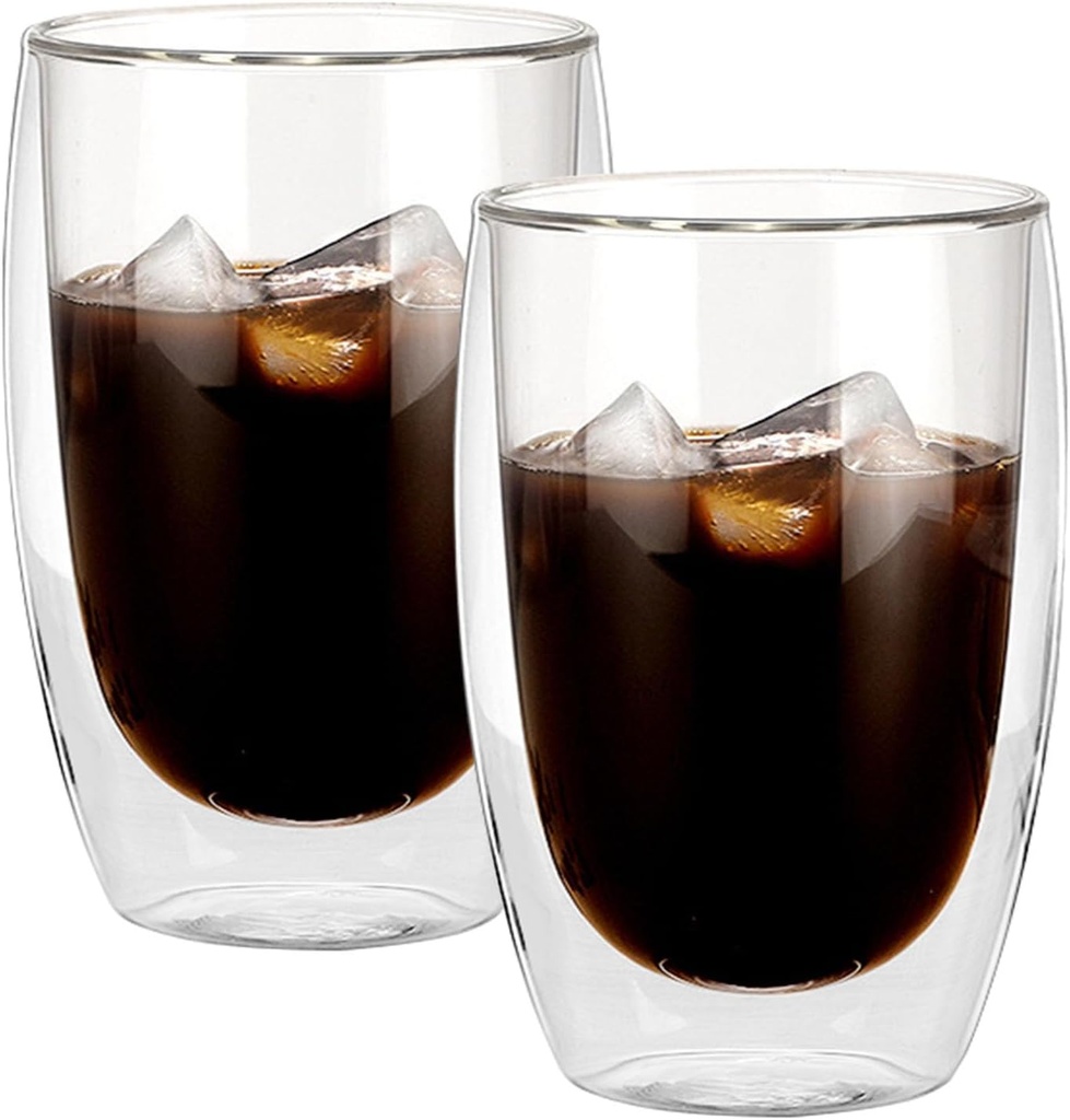 S SUNSBELL 12oz Double Walled Glass Coffee Mugs,2 Pack Clear Glass Coffee Cups, High-Heat Borosilicate Glass Coffee Cups For Cappuccino Tea Hot Beverage And Beverage