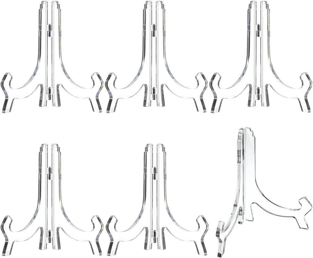 HESTYA 6 Pack 7 Inch Acrylic Easel Stand, Display Stand, Plate Holder for Display, Photo Holder Picture Frame Book(Clear)