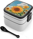 Goodlooking Hello Nice Sunshines Bento Box with Spoon, 2-layer Stackable Lunch Box Leak Proof with Invisible Handle, Insulated Food Storage for Office, Picnic & Travel