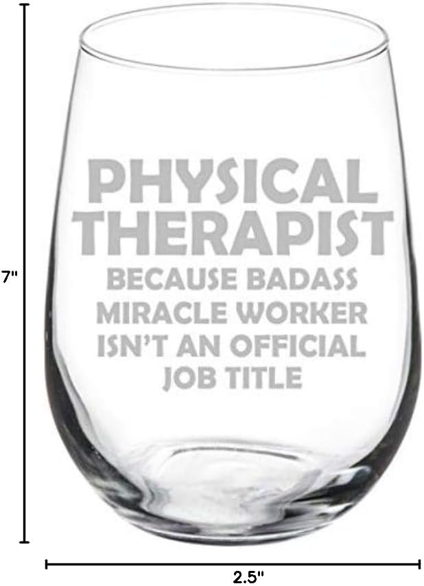 MIP Brand Wine Glass Goblet Funny Job Title Miracle Worker Physical Therapist (17 oz Stemless)