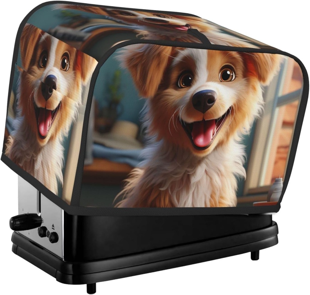 Cute Dog 2 Slice Toaster Covers Bread Machine Cover Quilted Dustproof Fingerprint Protectors Small Washable Appliance Cover Bread Maker Dust Protection Universal Size