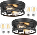 Farmhouse 2-Light Black Flush Mount Ceiling Light Fixtures, Industrial Vintage Metal Cage Closed to Ceiling Mount Lamp for Hallway Kitchen Bedroom 2 Pack, A19 LED Bulbs Included