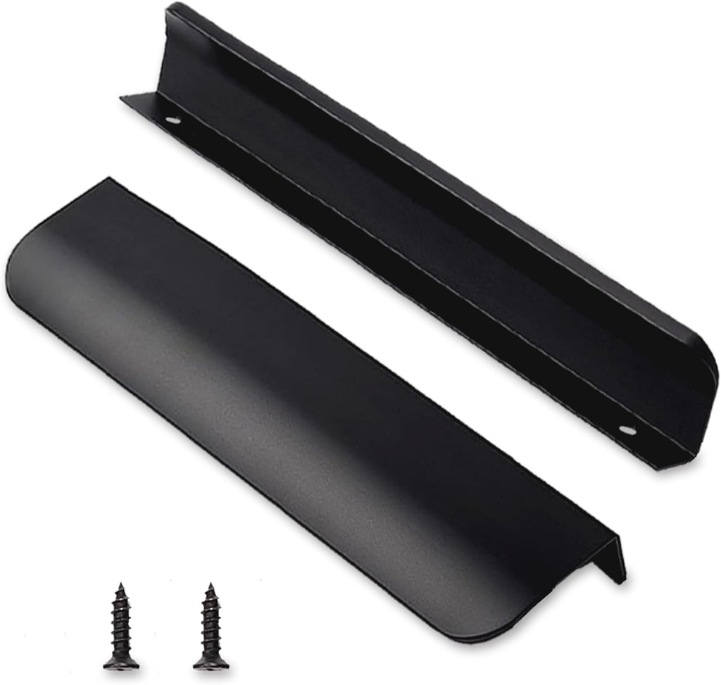4 Pack 5" (128mm) Hole Center Edge Finger Pull,Matte Black Concealed Kitchen Cabinet Handle Overall Length 6",Top Mount Flat Cabinet Pulls for Cupboard Door Drawer,6814